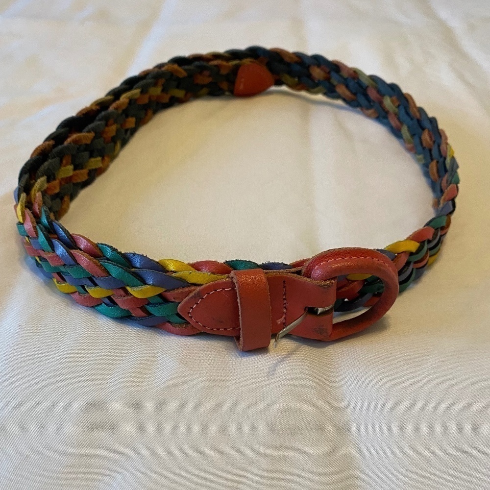 Vintage Rainbow Leather Braided‎ Belt- ML